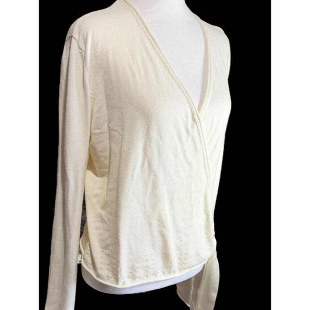Tommy Hilfiger Cream Wrap Knit Sweater Long Sleeve Top Vintage Boho Sz L